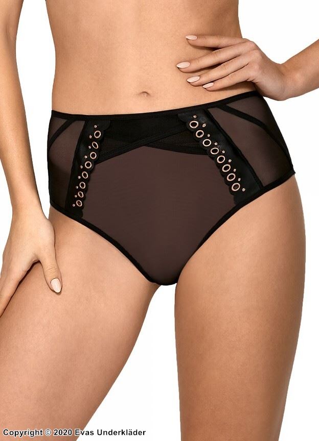 High waist panties, faux leather, eyelets